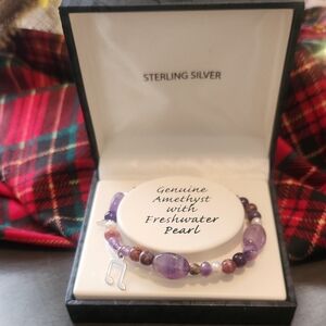 Sterling Silver Amethyst and Freshwater Pearl Bracelet